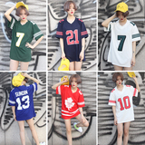 韩国ulzzang原宿风bf潮短袖t恤女嘻哈街头学生装中长款衣服棒球衣