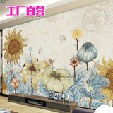 帝宜佳工厂定制壁画墙纸电视沙发卧室背景墙个性3D复古手绘向日葵