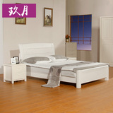 榆木床简约现代全实木床白色床双人床 1.8米1.5m气压储物高箱婚床