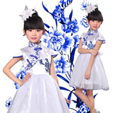 六一儿童演出服青花瓷古筝表演服女童公主蓬蓬裙男女少儿合唱团服