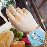 S925纯银戒指日韩版女时尚麻花珍珠开口戒指 活口对戒首饰品戒指