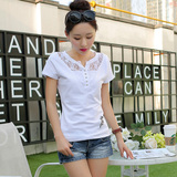 夏季短袖t恤女 韩版 宽松纯白显瘦打底衫女装蕾丝半袖百搭 体恤潮