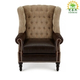 美式实木家具恰谈椅软包沙发椅牛皮老虎椅头层牛皮单人沙发定制