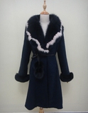 韩版时尚女装 古着vintage外贸 羊毛羊绒大衣 高档狐毛毛领外套