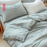 【木苍子】韩版公主四件套 纯棉床品 纯白水洗棉套件 床单床笠