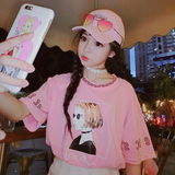 韩国ulzzang夏季女装可爱卡通宽松短袖t恤韩版学生中袖休闲上衣潮
