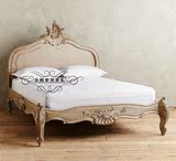 美式做旧床法式雕花实木床软包双人床婚床美式乡村复古白色做旧床