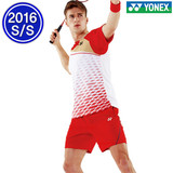2016春夏 YONEX 红白拼色圆领男子短袖T短裤羽毛球套装 韩国代购