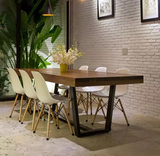 Loft铁艺实木复古欧式长方形餐桌椅组合办公会议桌洽谈桌咖啡书桌