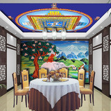 无缝唐卡藏族大型壁画中式玄关墙壁纸酒店包厢天花板吊顶佛教坛城