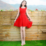 2016夏季新女装大红短裙子无袖雪纺连衣裙波西米亚海边度假沙滩裙