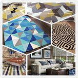 简欧简约现代创意棱行几何格子条纹地毯客厅卧室沙发床边羊毛地毯