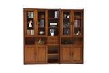 北欧现代纯实木书柜 书房家具带玻璃门组合 金丝胡桃木三门摆设柜