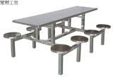 家和学校工厂食堂餐桌椅8人位圆凳不锈钢连体快餐桌椅子组合整套