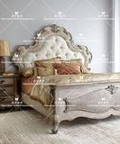 美式乡村复古实木橡木雕花床 法式做旧布艺软包双人床 卧室家具