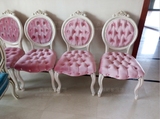 现货美式粉色实木雕花梳妆椅圆餐椅 法式简欧创意个性休闲椅子