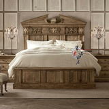 欧式纯实木雕花双人床美式做旧创意婚床奢华别墅床家具复古实木床