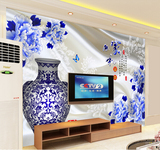 大型壁画青花瓷牡丹 卧室客厅沙发电视背景墙墙纸壁纸 花开富贵