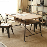 美式尚品金属组装乡村铁艺实木复古怀旧书桌 工作台 餐桌