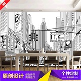 3D欧式复古手绘壁画现代城市风景电视背景墙纸个性咖啡厅酒店壁