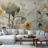 定制壁画现代简约客厅沙发背景墙纸复古怀旧手绘花卉油画卧室壁纸