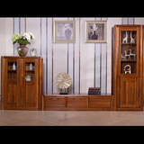 乌金木实木电视柜组合套新中式客厅家具伸缩储物柜地柜影视背景墙
