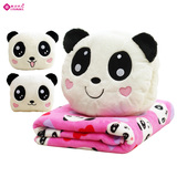 可爱卡通熊猫靠垫暖手抱枕被子两用三用空调毯午睡插手枕生日礼品