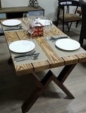 欧式餐桌实木复古西餐厅餐桌椅组合乡村钢木个性创意咖啡厅桌椅