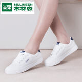 木林森夏季布鞋女低帮白色平底休闲帆布鞋透气系带学生韩版板鞋女