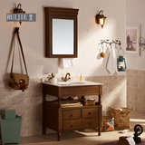 美式乡村橡木落地式浴室柜镜柜组合大理石实木面盆柜台盆柜卫浴柜