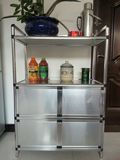 致力正品不锈钢微波炉柜置物柜碗柜橱柜简易铝合金储物柜厨房柜子
