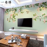 电视背景墙纸 无缝大型壁画现代中式客厅3d无纺布壁纸布 手绘花鸟
