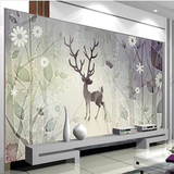 3d无缝大型壁画餐厅客厅电视背景墙纸韩式复古迷雾森林麋鹿壁纸