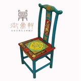 古典彩绘椅子小官帽椅实木餐椅凳子儿童中式靠背椅红黑蓝绿白色