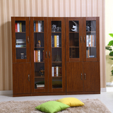 组合书柜书橱板式层架柜子储物柜带门柚木色玻璃书柜可加锁