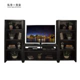 上海美式古典客厅实木电视柜 储物柜格子柜 三组合电视柜书柜定做