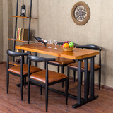 LOFT美式复古实木铁艺餐桌椅组合长方形酒吧休闲咖啡厅桌椅办公桌