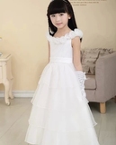 女童公主裙夏装儿童晚礼服钢琴表演出燕尾拖尾白色婚纱裙大童长裙