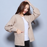 韩版2016秋装纯色羊绒衫针织衫开衫长袖毛衣宽松显瘦短款外套女装