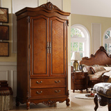 爱极屋美式实木衣柜复古卧室家具欧式木质大衣橱做旧古典衣服柜