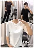 suko苏可正品2016秋季新款体恤修身显瘦纯色中长款5分袖品牌T恤女