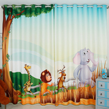 定制长颈鹿大象狮子小动物卡通儿童房窗帘卧室飘窗落地窗遮光布