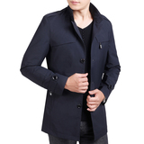春秋季中年男士立领风衣中长款修身韩版商务休闲大码纯色薄款外套