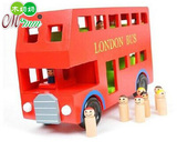 木制玩具仿真玩具车木偶伦敦大红巴士双层公交汽车模型车出口外贸