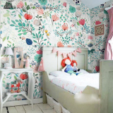现代儿童水彩花卉客厅电视沙发卧室背景墙无缝无纺布墙纸壁画壁纸