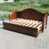 荣冈家具 定制美式乡村全实木主卧两用沙发床 小户型多功能推拉床
