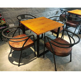 美式LOFT实木铁艺复古酒吧餐桌椅休闲咖啡厅桌椅小方桌吧台椅餐桌