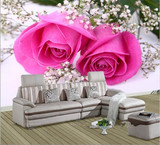 大型壁画婚房床头背景墙纸温馨浪漫玫瑰卧室客厅壁纸无缝立体樱花