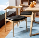 牛角椅欧式简约复古橡木椅子美式实木餐椅酒店餐厅靠背椅书房椅