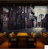 怀旧复古3D立体街景背景西餐厅墙纸大型壁画酒吧KTV包厢个性壁纸
